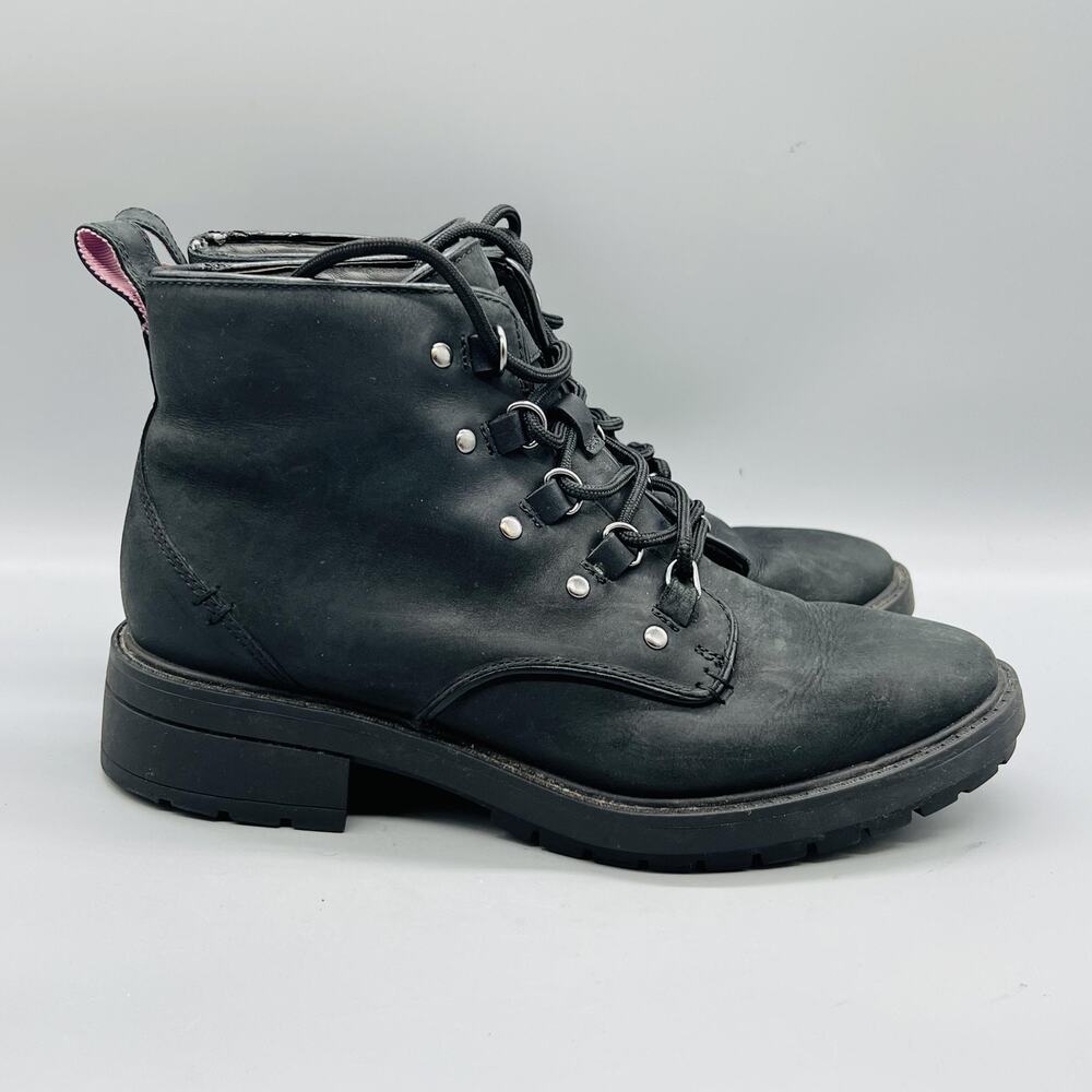 Cole Haan Boots Womens 8 Black Leather Briana Ankle Lace Up Hiker Combat Shoes